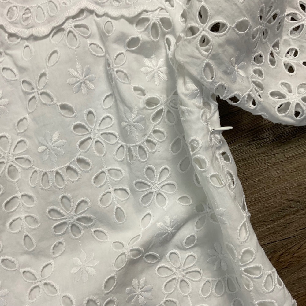 J.Crew Floral Eyelet Bell Sleeve Scalloped Hem Shift Dress Womens 6 White Boho - Picture 6 of 9